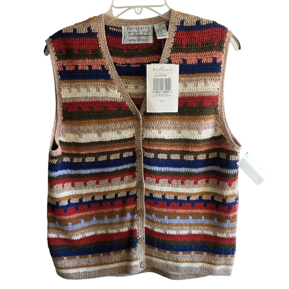 90s Handknit Crochet Sweater Vest Small Indie Rustic Effortless Autumn Vintage